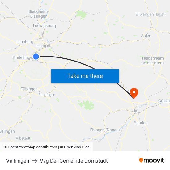 Vaihingen to Vvg Der Gemeinde Dornstadt map