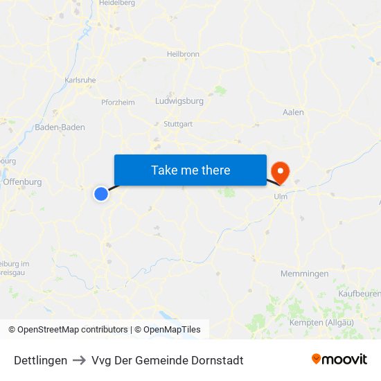 Dettlingen to Vvg Der Gemeinde Dornstadt map