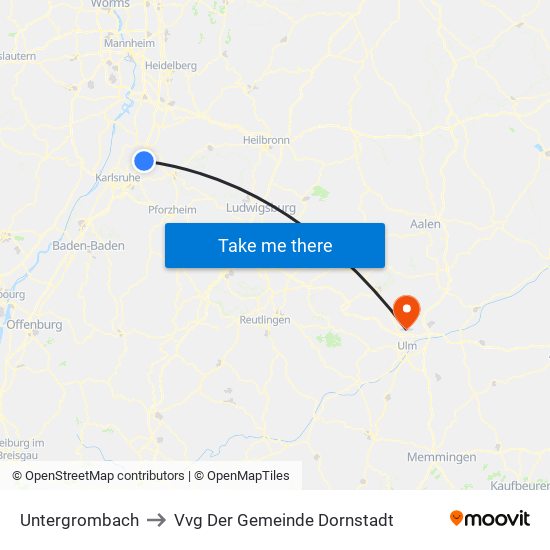 Untergrombach to Vvg Der Gemeinde Dornstadt map