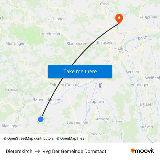 Dieterskirch to Vvg Der Gemeinde Dornstadt map