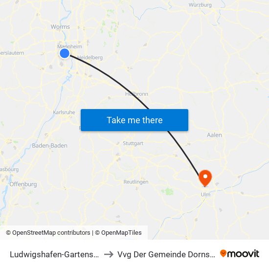 Ludwigshafen-Gartenstadt to Vvg Der Gemeinde Dornstadt map