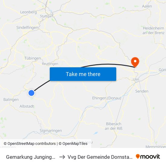 Gemarkung Jungingen to Vvg Der Gemeinde Dornstadt map