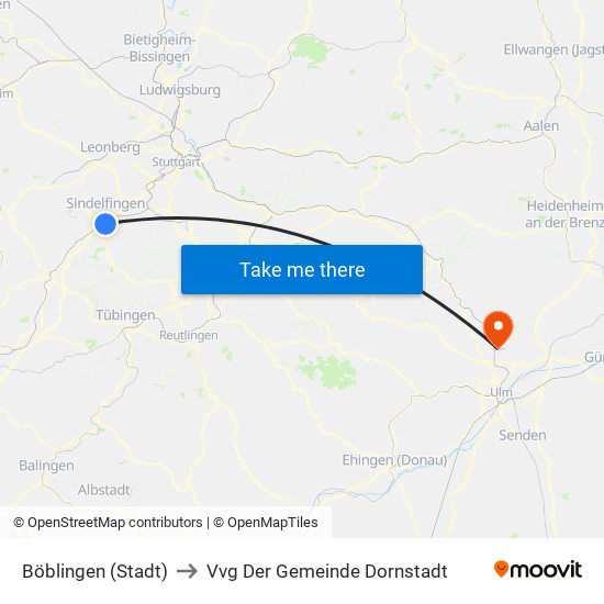 Böblingen (Stadt) to Vvg Der Gemeinde Dornstadt map