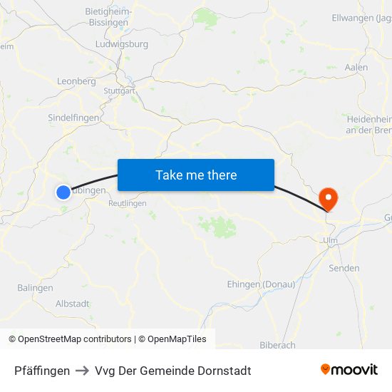 Pfäffingen to Vvg Der Gemeinde Dornstadt map