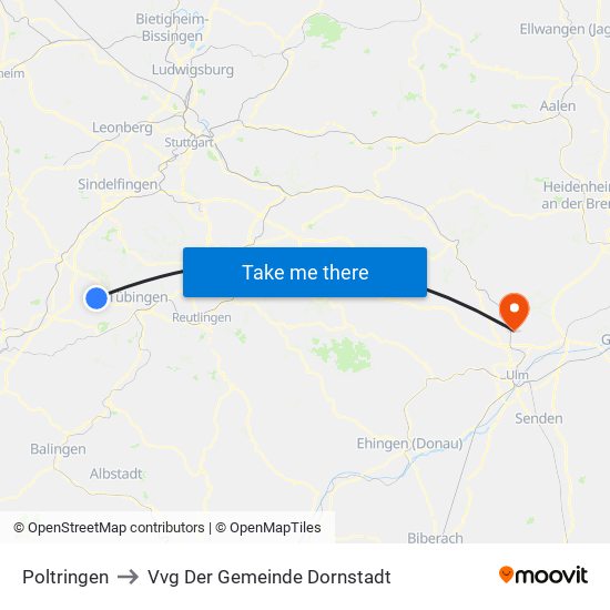 Poltringen to Vvg Der Gemeinde Dornstadt map