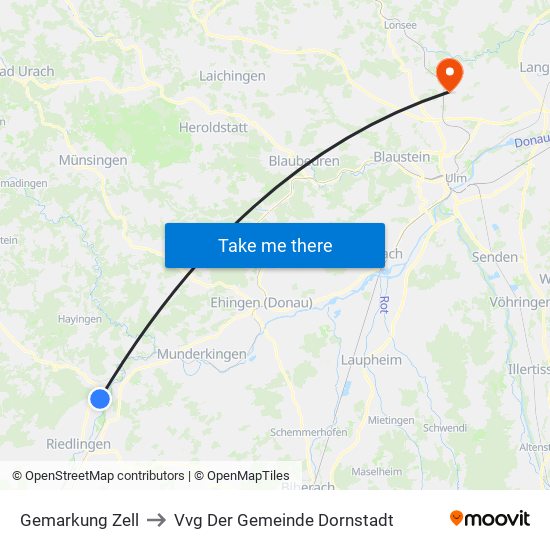 Gemarkung Zell to Vvg Der Gemeinde Dornstadt map