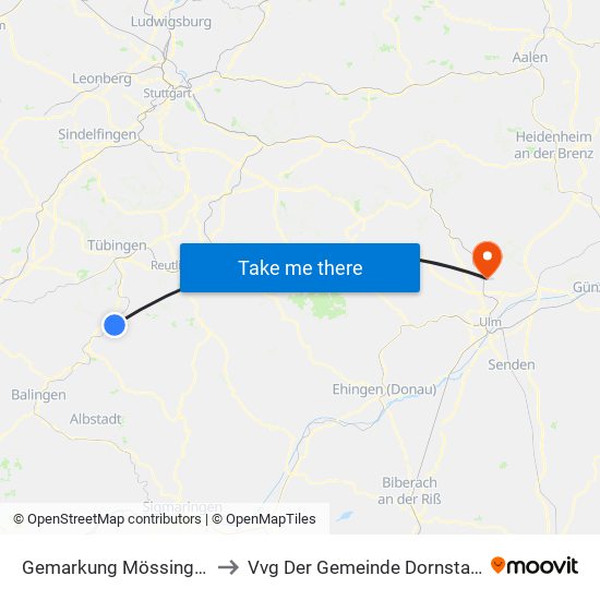 Gemarkung Mössingen to Vvg Der Gemeinde Dornstadt map