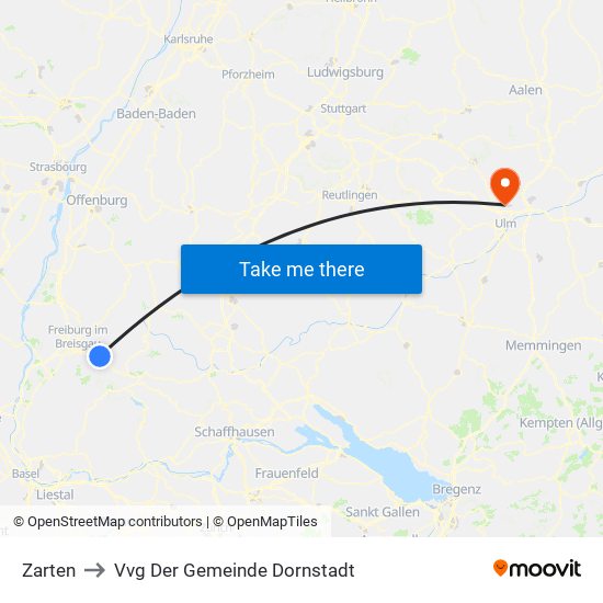 Zarten to Vvg Der Gemeinde Dornstadt map