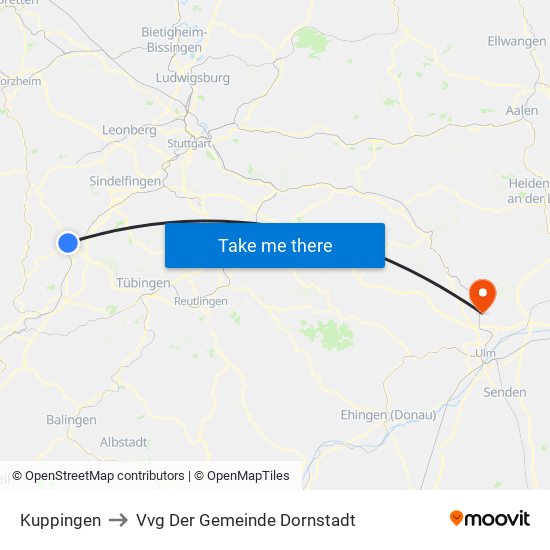 Kuppingen to Vvg Der Gemeinde Dornstadt map