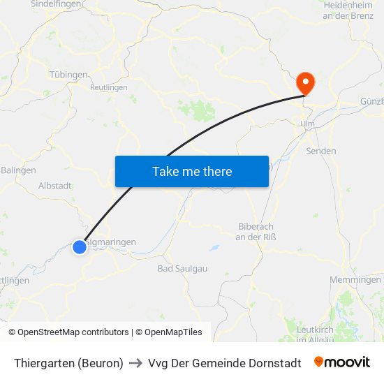 Thiergarten (Beuron) to Vvg Der Gemeinde Dornstadt map