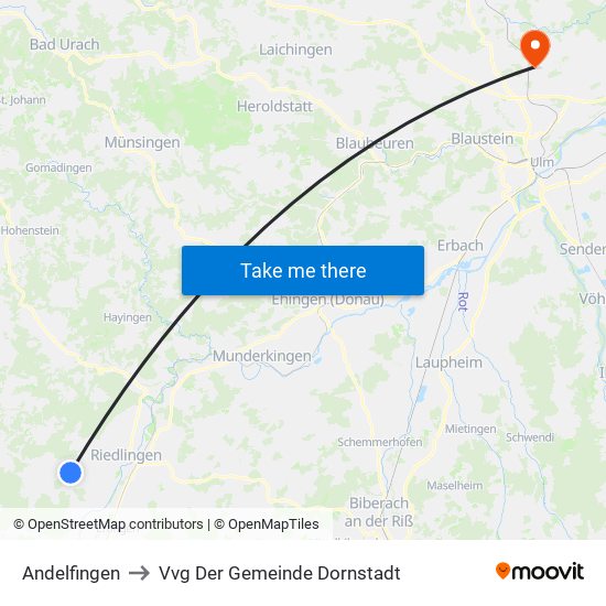 Andelfingen to Vvg Der Gemeinde Dornstadt map