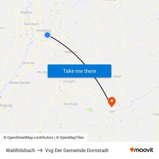 Waldhilsbach to Vvg Der Gemeinde Dornstadt map