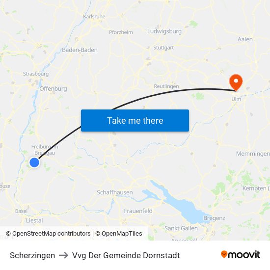 Scherzingen to Vvg Der Gemeinde Dornstadt map