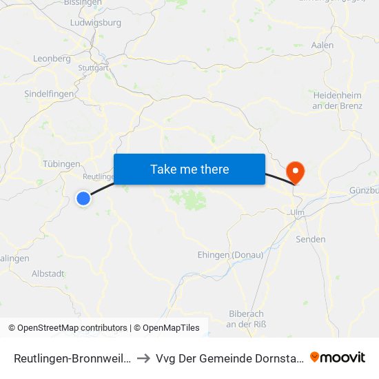 Reutlingen-Bronnweiler to Vvg Der Gemeinde Dornstadt map