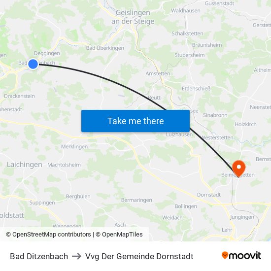 Bad Ditzenbach to Vvg Der Gemeinde Dornstadt map