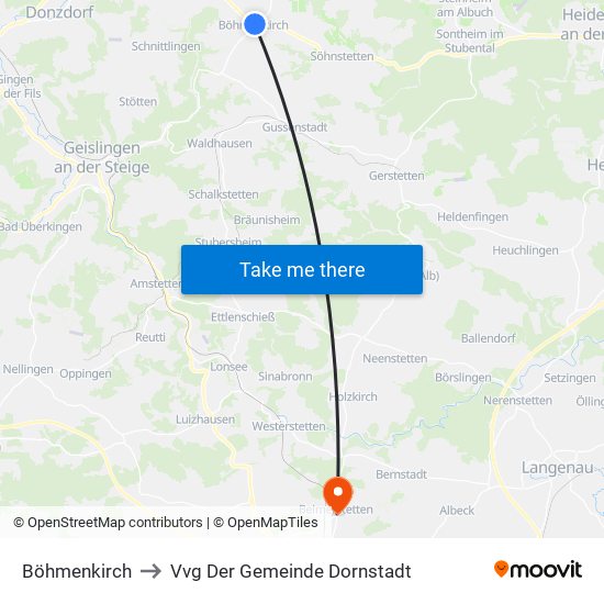 Böhmenkirch to Vvg Der Gemeinde Dornstadt map