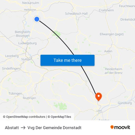 Abstatt to Vvg Der Gemeinde Dornstadt map