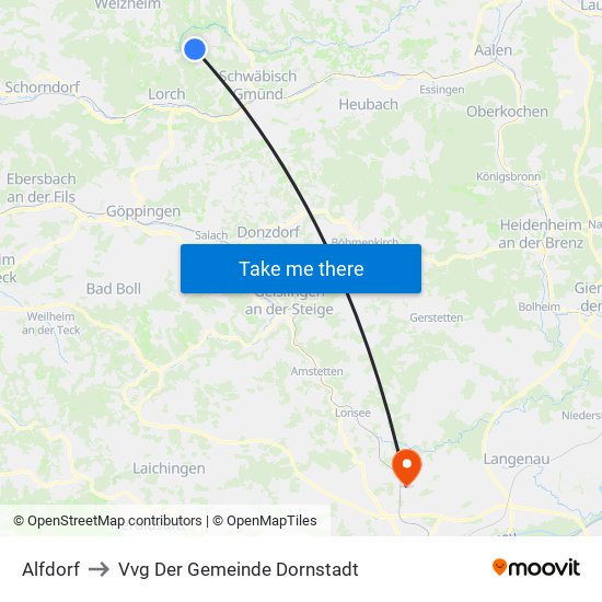 Alfdorf to Vvg Der Gemeinde Dornstadt map