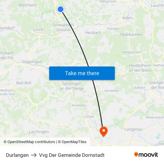 Durlangen to Vvg Der Gemeinde Dornstadt map