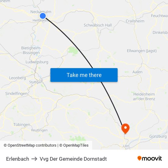 Erlenbach to Vvg Der Gemeinde Dornstadt map