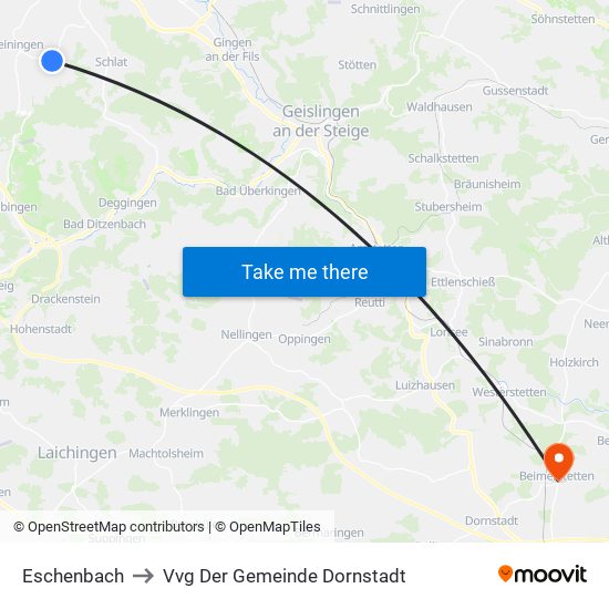 Eschenbach to Vvg Der Gemeinde Dornstadt map