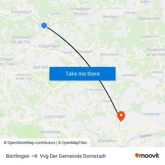 Börtlingen to Vvg Der Gemeinde Dornstadt map