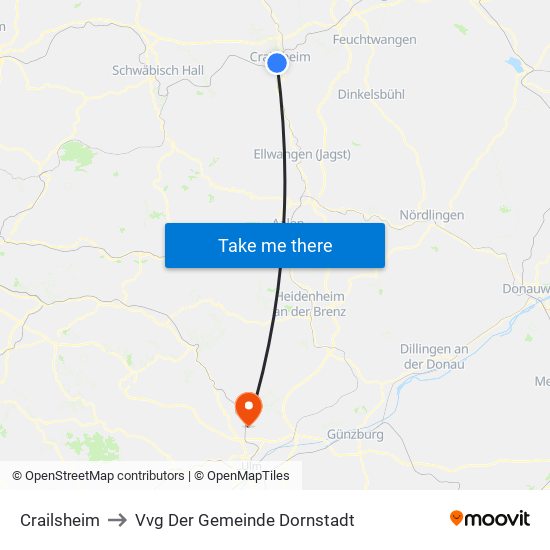 Crailsheim to Vvg Der Gemeinde Dornstadt map