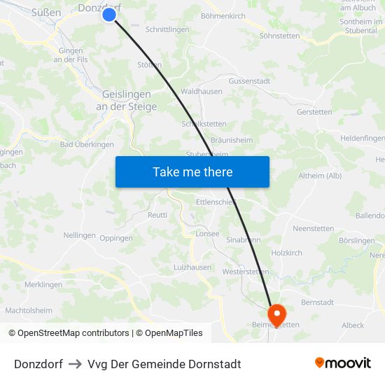 Donzdorf to Vvg Der Gemeinde Dornstadt map