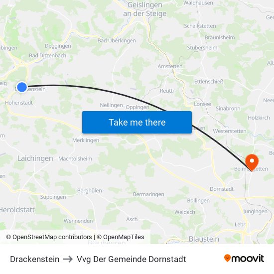 Drackenstein to Vvg Der Gemeinde Dornstadt map