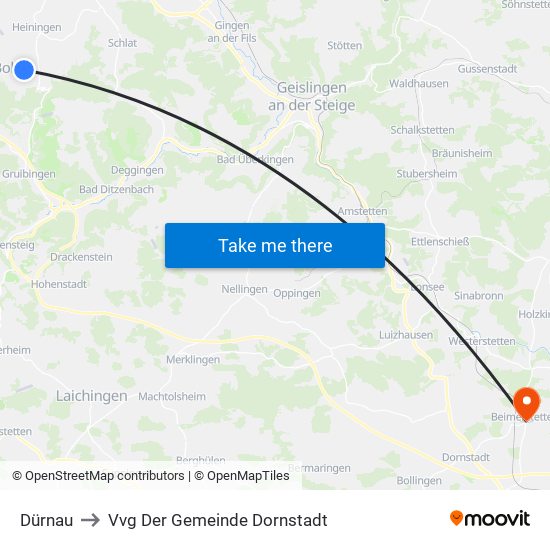 Dürnau to Vvg Der Gemeinde Dornstadt map