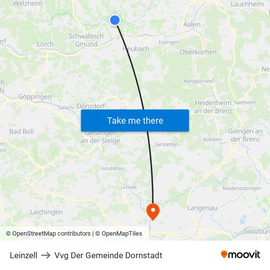 Leinzell to Vvg Der Gemeinde Dornstadt map