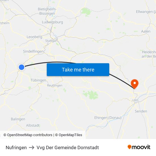 Nufringen to Vvg Der Gemeinde Dornstadt map