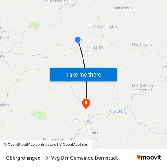 Obergröningen to Vvg Der Gemeinde Dornstadt map