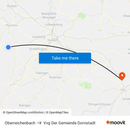 Oberreichenbach to Vvg Der Gemeinde Dornstadt map