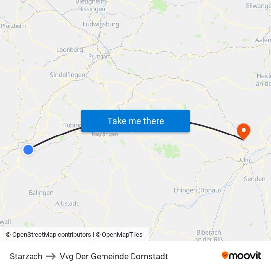 Starzach to Vvg Der Gemeinde Dornstadt map