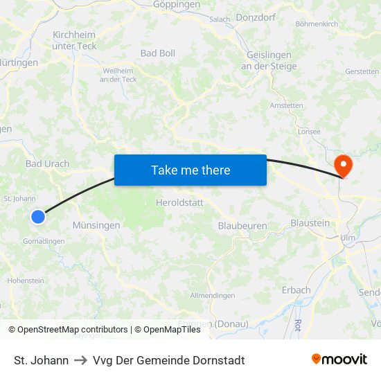 St. Johann to Vvg Der Gemeinde Dornstadt map