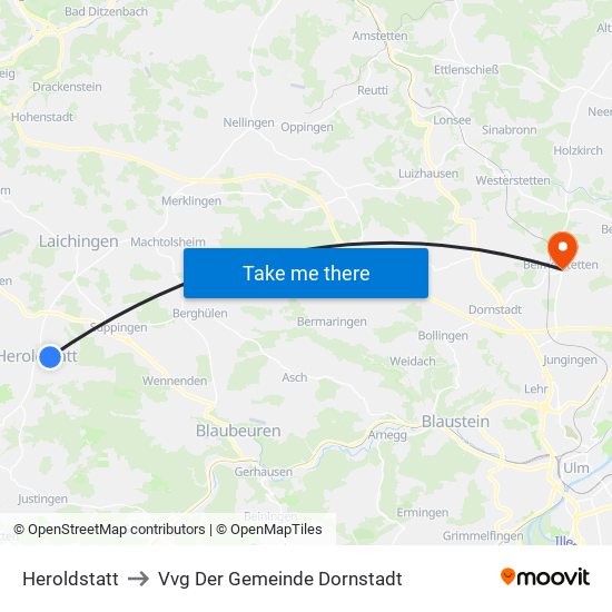 Heroldstatt to Vvg Der Gemeinde Dornstadt map