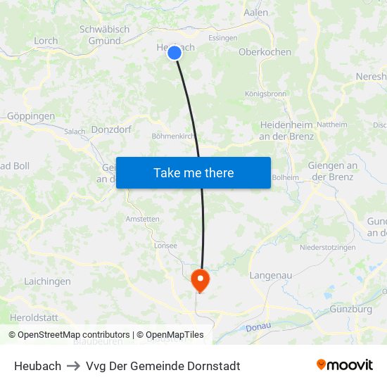 Heubach to Vvg Der Gemeinde Dornstadt map