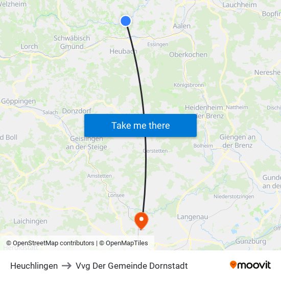 Heuchlingen to Vvg Der Gemeinde Dornstadt map