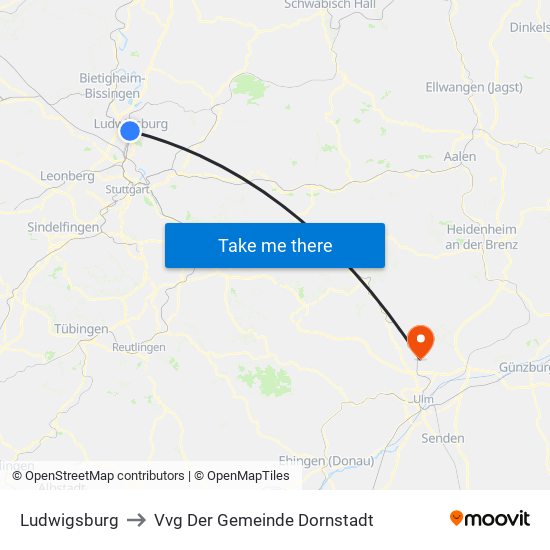 Ludwigsburg to Vvg Der Gemeinde Dornstadt map