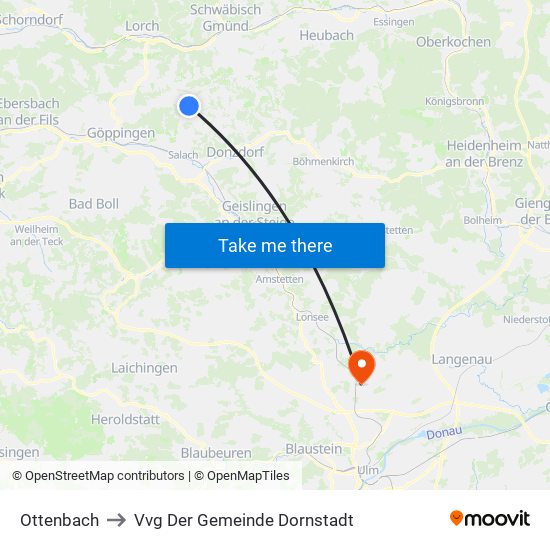 Ottenbach to Vvg Der Gemeinde Dornstadt map