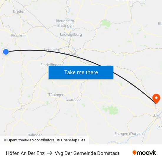 Höfen An Der Enz to Vvg Der Gemeinde Dornstadt map