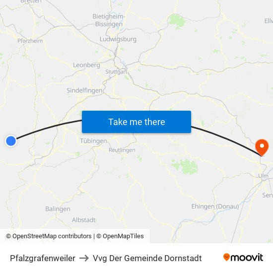 Pfalzgrafenweiler to Vvg Der Gemeinde Dornstadt map