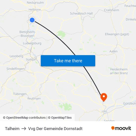 Talheim to Vvg Der Gemeinde Dornstadt map