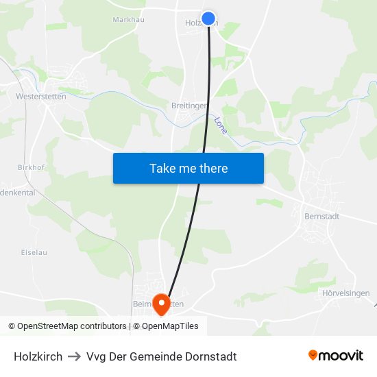 Holzkirch to Vvg Der Gemeinde Dornstadt map