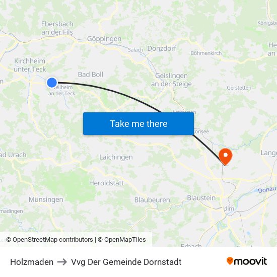 Holzmaden to Vvg Der Gemeinde Dornstadt map