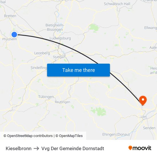 Kieselbronn to Vvg Der Gemeinde Dornstadt map