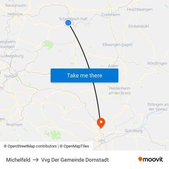 Michelfeld to Vvg Der Gemeinde Dornstadt map
