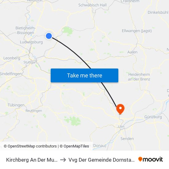 Kirchberg An Der Murr to Vvg Der Gemeinde Dornstadt map