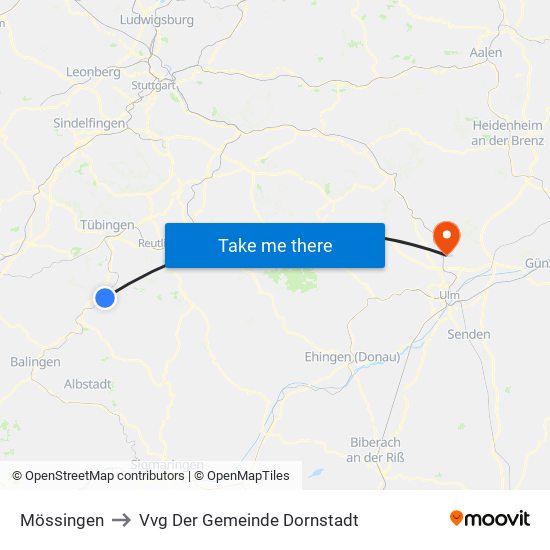 Mössingen to Vvg Der Gemeinde Dornstadt map